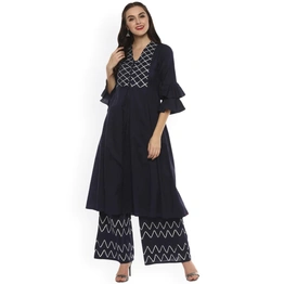 Bhama Couture Women Blue Yoke Design Kurta with Palazzos