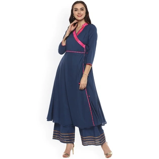 Bhama Couture Women Blue Angrakha Kurta with Palazzos