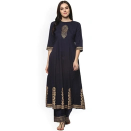 Bhama Couture Women Navy Blue Printed Kurta with Palazzos