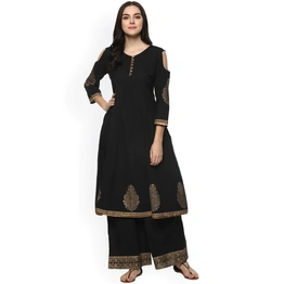 Bhama Couture Women Black Printed Kurta with Palazzos