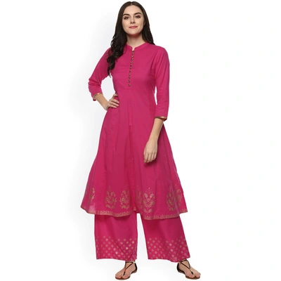 Bhama Couture Women Pink Printed Kurta with Palazzos