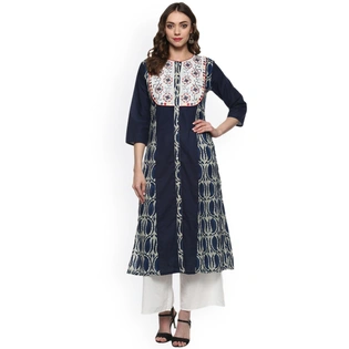 Bhama Couture Women Blue & White Embroidered Kurta with Palazzos