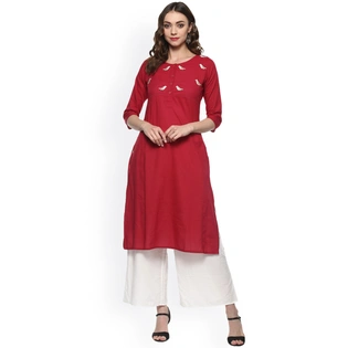 Bhama Couture Women Red & White Embroidered Kurta with Palazzos