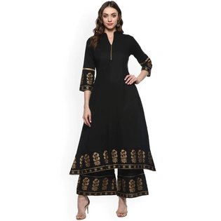 Bhama Couture Women Black & Gold-Toned Solid Kurta with Palazzos