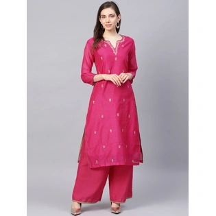 Bhama Couture Women Pink Embroidered Kurta with Palazzos