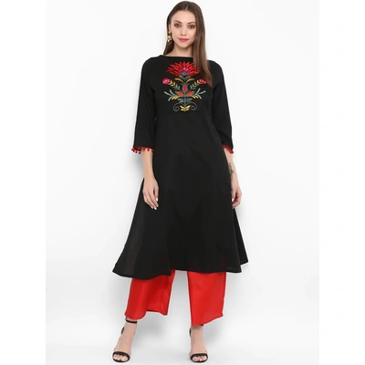 Bhama Couture Women Black & Red Embroidered Kurta with Palazzos