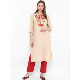 Bhama Couture Women Peach-Coloured & Red Embroidered Kurta with Trousers