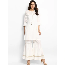 Bhama Couture Women White Solid Kurta with Palazzos