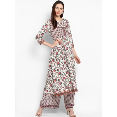 Bhama Couture Women Off-White & Red Printed Kurta with Palazzos