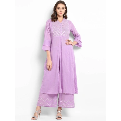 Bhama Couture Women Lavender Yoke Design Kurta with Palazzos