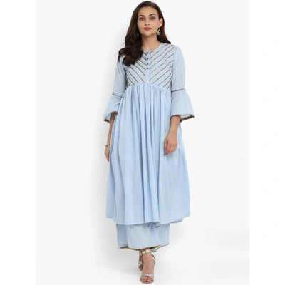 Bhama Couture Women Blue Solid Kurta with Palazzos