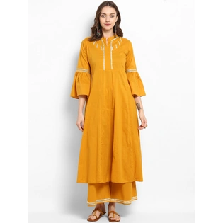 Bhama Couture Women Yellow Yoke Design Kurta with Palazzos