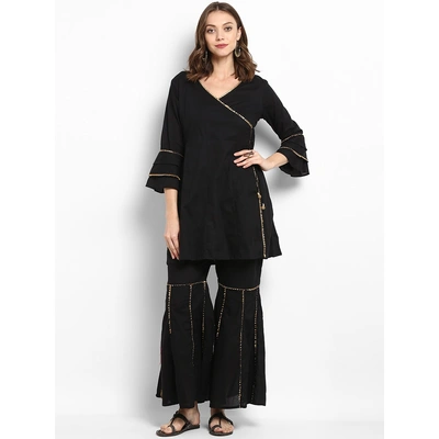 Bhama Couture Women Black Solid Kurta with Sharara