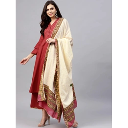 Bhama Couture Women Rust Red & Beige Yoke Design Kurta with Palazzos & Dupatta