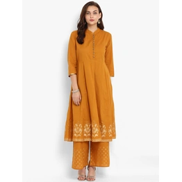 Bhama Couture Women Mustard & Gold-Toned Printed Kurta with Palazzos