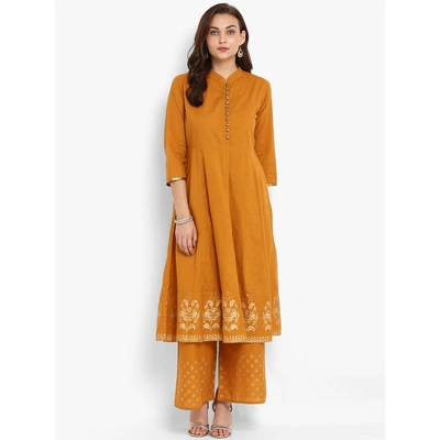 Bhama Couture Women Mustard & Gold-Toned Printed Kurta with Palazzos