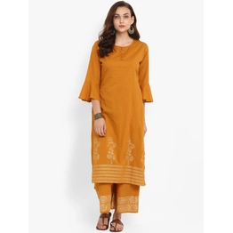 Bhama Couture Women Mustard Printed Kurta with Palazzos