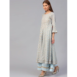 Bhama Couture Women Blue & Golden Printed Kurta with Palazzos