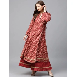 Bhama Couture Women Rust Red & Golden Printed Kurta with Palazzos