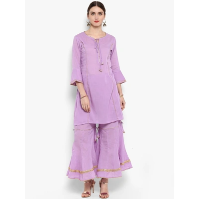 Bhama Couture Women Lavender Solid Kurta with Sharara