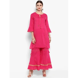 Bhama Couture Women Pink Solid Kurta with Sharara