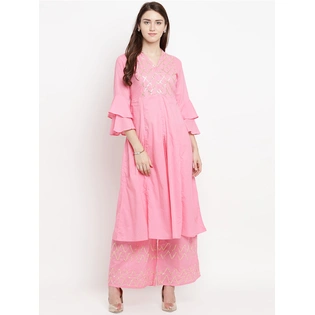 Bhama Couture Women Pink Solid Kurti with Palazzos