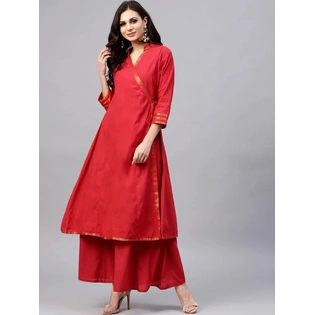 Bhama Couture Women Red Solid Kurta with Palazzos