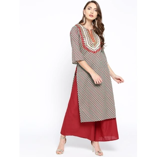 Bhama Couture Women Sea Green & Maroon Printed Kurta with Palazzos