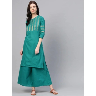 Bhama Couture Women Green Yoke Design Kurta with Palazzos