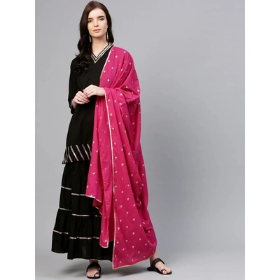 Bhama Couture Women Black & Pink Solid Kurti with Sharara & Dupatta