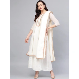 Bhama Couture Women Off-White Solid Kurta with Palazzos & Dupatta