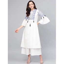 Bhama Couture Women White Yoke Design Kurta with Palazzos