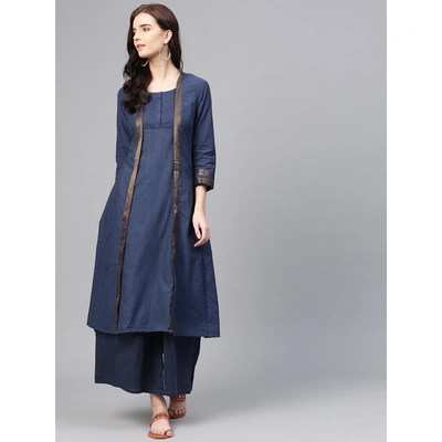 Bhama Couture Women Navy Blue Solid Kurta with Palazzos