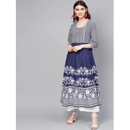 Bhama Couture Women Navy Blue & White Printed Kurta with Palazzos