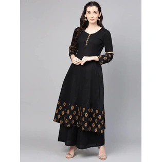 Bhama Couture Women Black & Golden Solid Kurta with Palazzos