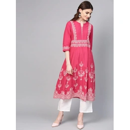 Bhama Couture Women Pink & White Printed Kurta with Palazzos