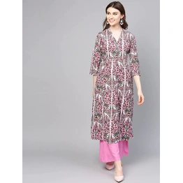 Bhama Couture Women Pink & Green Printed Kurta with Palazzos