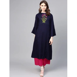 Bhama Couture Women Navy Blue & Pink Yoke Design Kurta with Palazzos