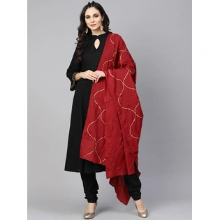 Bhama Couture Women Black & Red Solid Kurta with Churidar & Dupatta