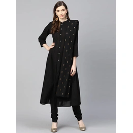 Bhama Couture Women Black Solid Kurta with Churidar & Dupatta