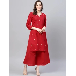 Bhama Couture Women Red Embroidered Kurta with Palazzos