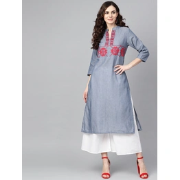 Bhama Couture Women Blue & White Yoke Design Kurta with Palazzos