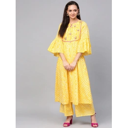 Bhama Couture Women Yellow & White Bandhani Print Kurta with Palazzos