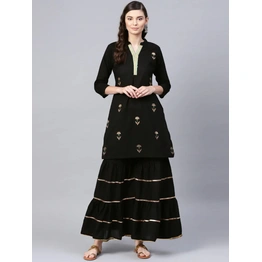 Bhama Couture Women Black Foil Printed Kurta with Sharara