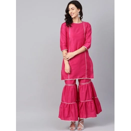 Bhama Couture Women Pink Silk Solid Kurta with Sharara