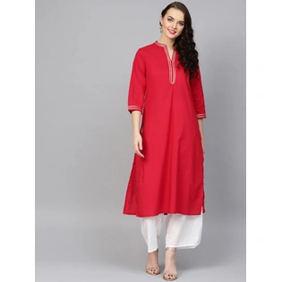 Bhama Couture Women Red & White Solid Kurta with Palazzos