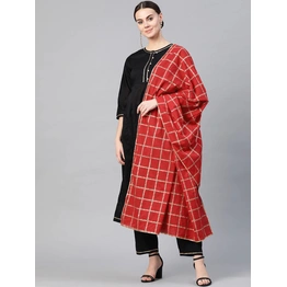 Bhama Couture Women Black & Red Solid Kurta with Trousers & Dupatta