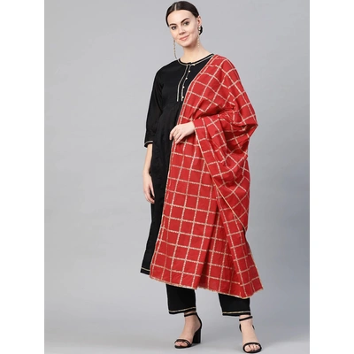 Bhama Couture Women Black & Red Solid Kurta with Trousers & Dupatta