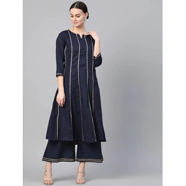 Bhama Couture Women Navy Blue Gotta Patti Striped Kurta with Palazzos