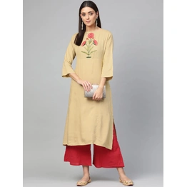 Bhama Couture Women Beige & Red Yoke Design Kurta with Palazzos